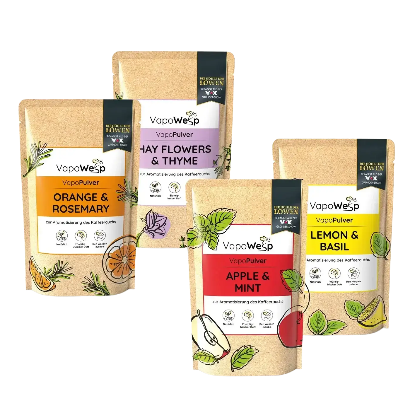 Spar-Set XXL: VapoWesp Räucherbox + 4 x VapoPulver 100g, 1 x VapoPulver 50g